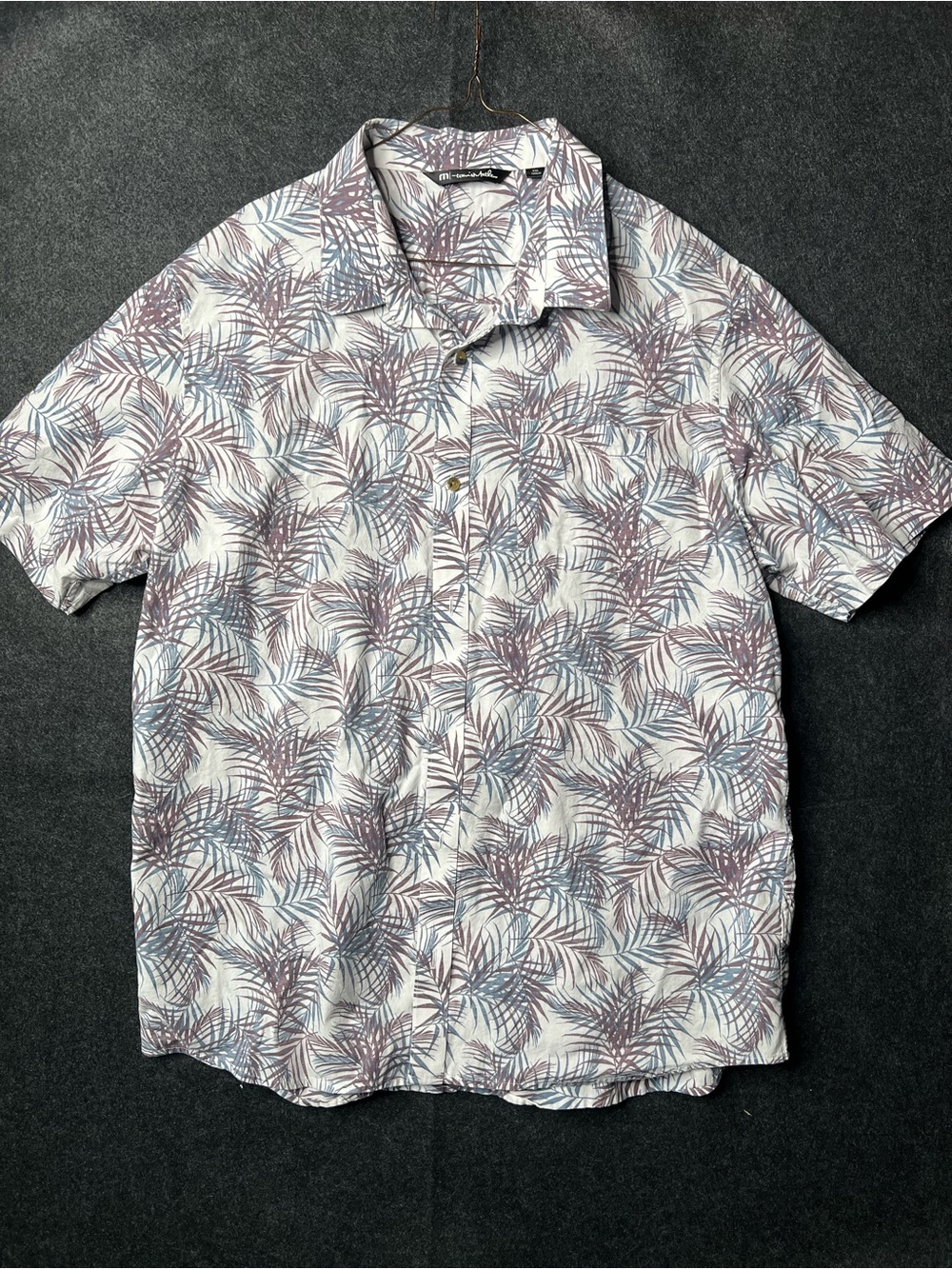 Travis Mathew‎ Men's White Blue Leaf Print Cotton Blend Button-Up XXL Shirt